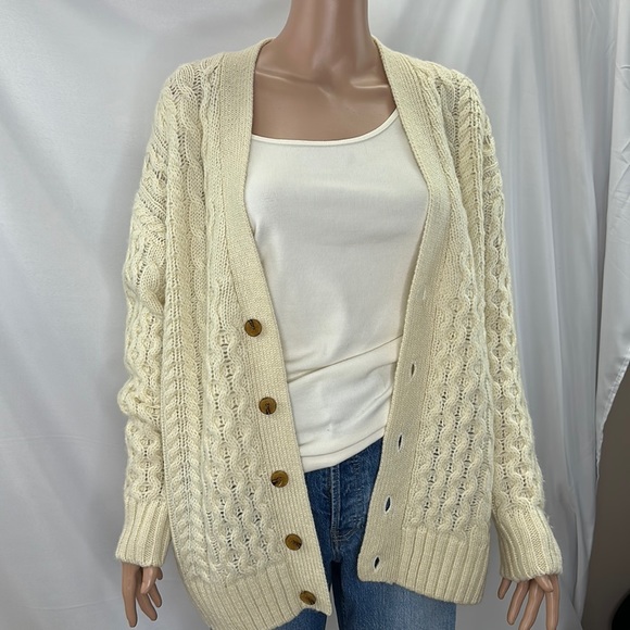 Brandy Melville Sweaters - Brandy Melville Wool Blend Cream Chunky Cable Knit Button Down Cardigan SZ M